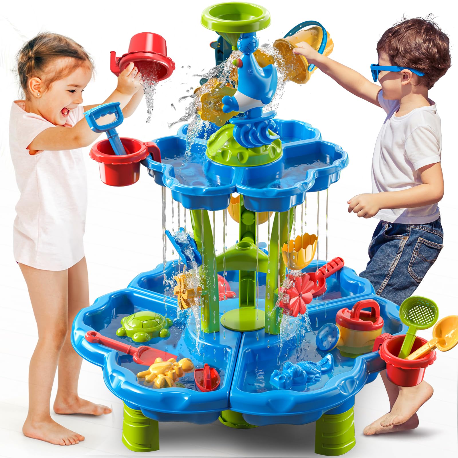 JUKUDAHU Kids Flower Water Table for Toddlers for 3 4 5 6 7 8 Years Old, Outdoor Water Sand Table for Boys Girls, Sensory Toys for Toddlers Age 3-8, Activity Sensory Table Summer Toys