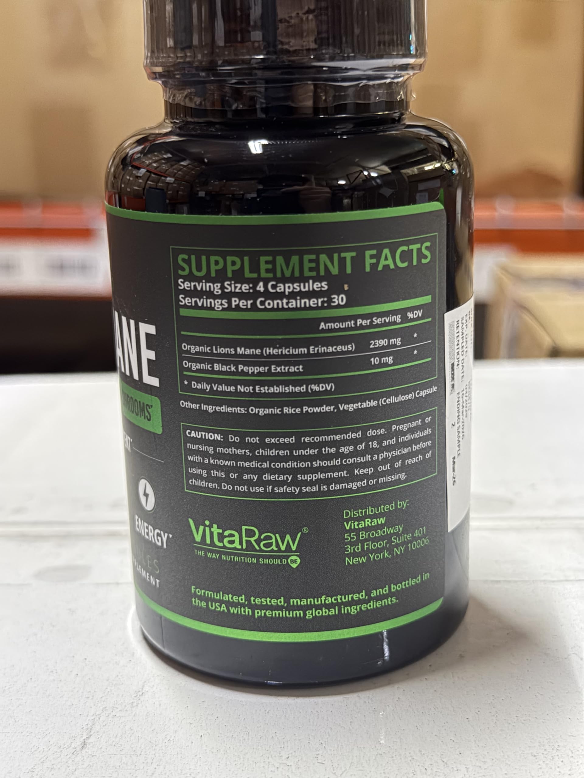 VitaRaw Organic Lions Mane Supplement Capsules 2400 mg - Powerful Nootropic - Helps Maintain Memory, Energy, and Mental Clarity - Vegan Brain Booster Focus Pills - Real Lion's Mane Supplement — Amazon image 7