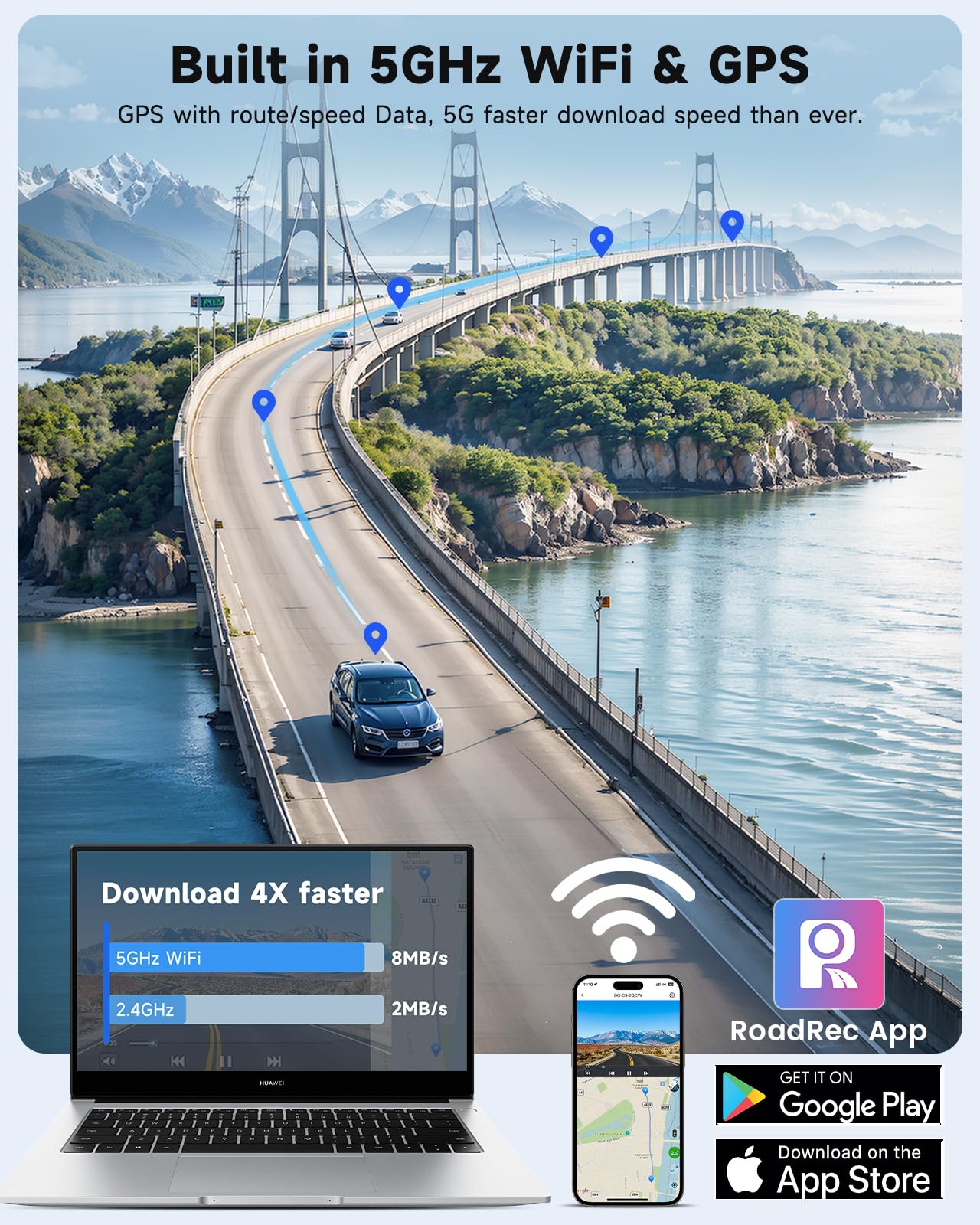3-kanałowa kamera samochodowa SARMERT 4K kamera samochodowa z przodu wewnątrz i z tyłu z bezpłatną kartą 64 GB, kamera samochodowa 4K+1080P + 1080P, czujnik G, WDR, aplikacja, 5G WiFi, noktowizor