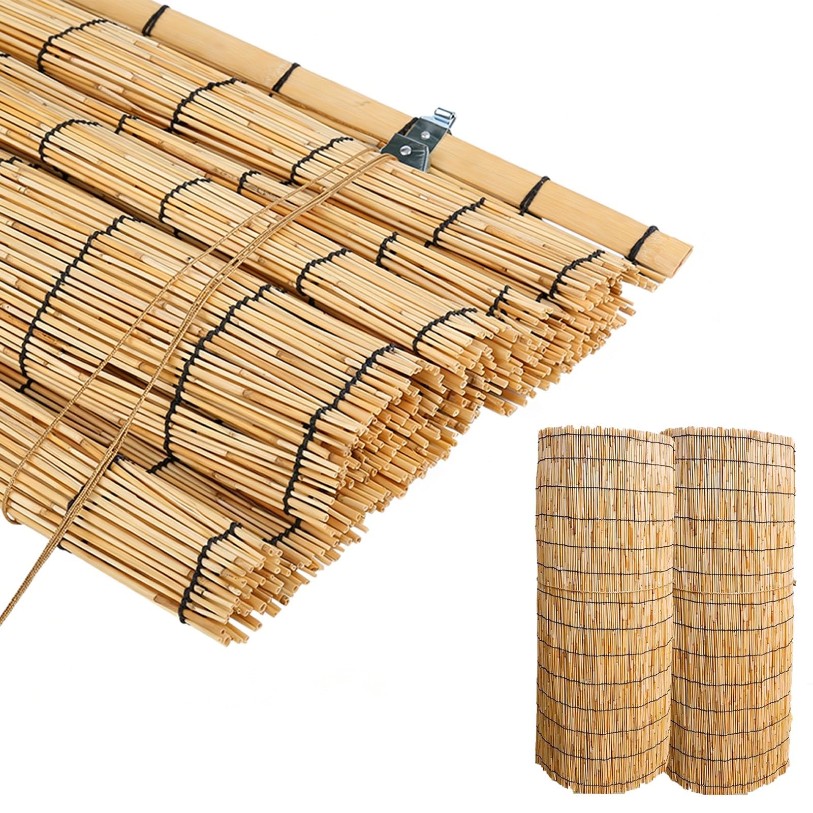 Rolety bambusowe do okien, zwijana kurtyna trzcinowa, zasłony filtrujące światło, dostosowane, tkane w naturalny sposób, do hotelu, salonu (140 x 250 cm (55 x 98 cali))