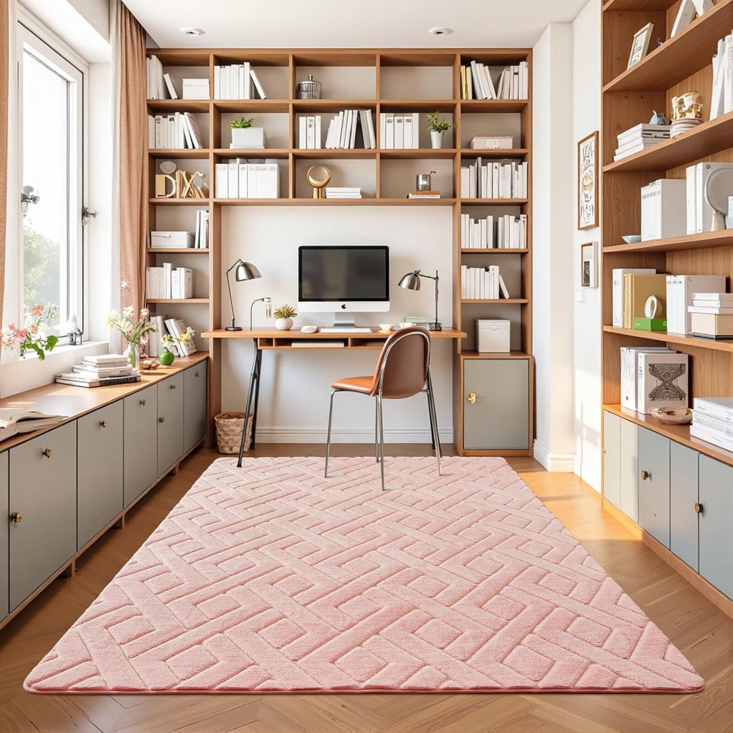 5x7 Pink Washable Area Rug for Girls Bedroom Living Room, Modern Geometric Shag Non-Slip Rugs, Fluffy Plush Soft Memory Foam Carpet for Kids Room Nursery Decor - Image 7