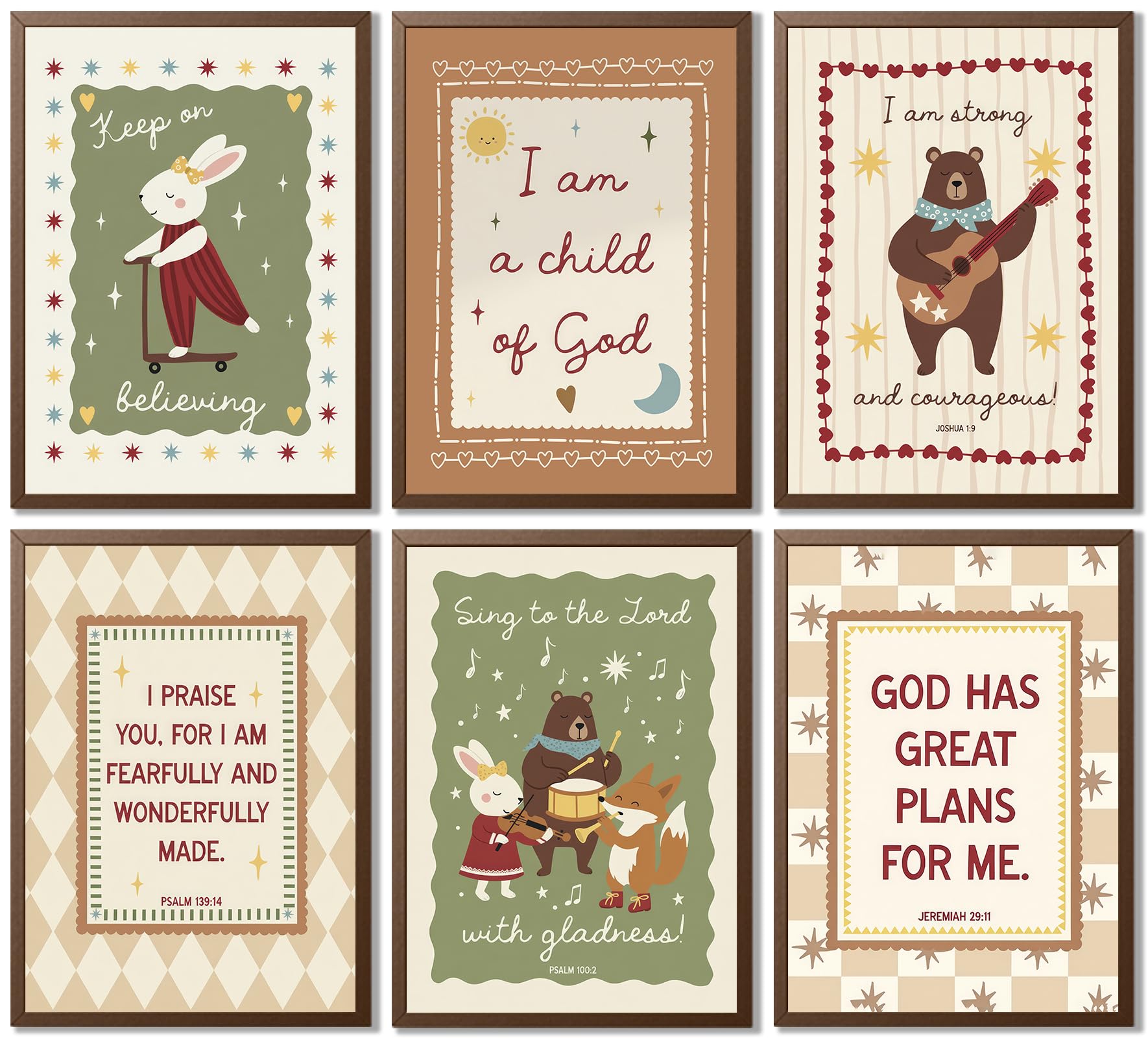 Photo 1 of 6Pcs Bible Verses Nursery Canvas Wall Art Christian Psalms Kids Room Painting Pictures Wall Decor Inspirational Animals Posters Print Artwork for Classroom BabyBedroom Home Decoration 12×16in Unframed