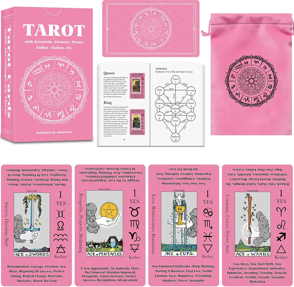 Smoostart Cartas de tarô para iniciantes com significados, baralho de cartas de tarô com guia (sem garantia de versão em português)