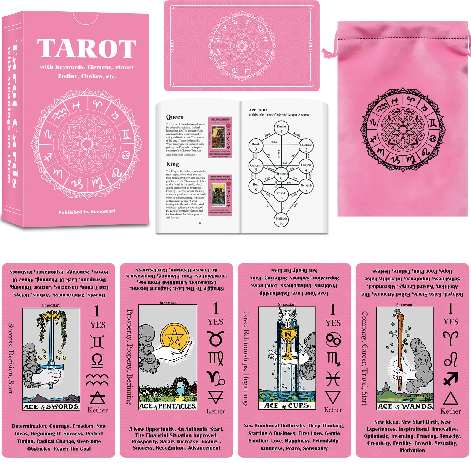 Amazon.com: Smoostart Tarot Cards for Beginners with Meanings on