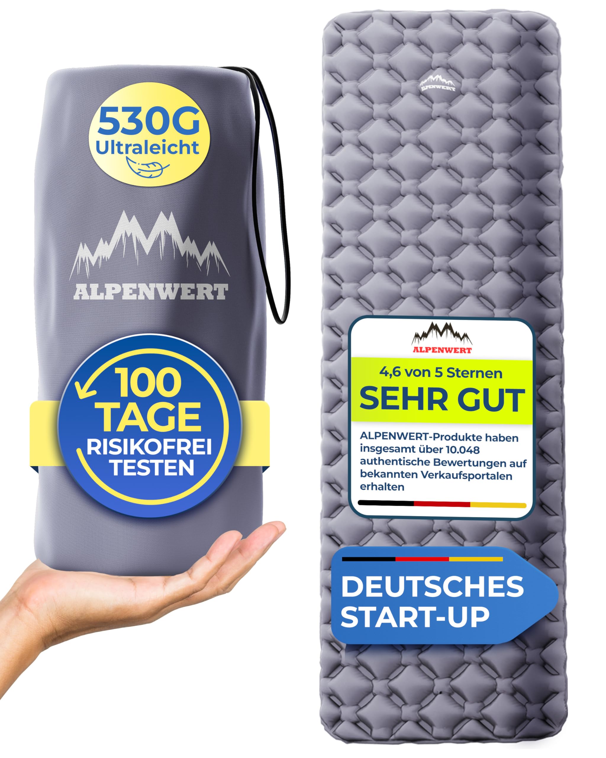 Alpenwert® Isomatte Outdoor [Kleines Packmaß & Ultraleicht] Luftmatratze perfekt für Camping, Wandern, Backpacking UVM. - Schlafmatte aufblasbar