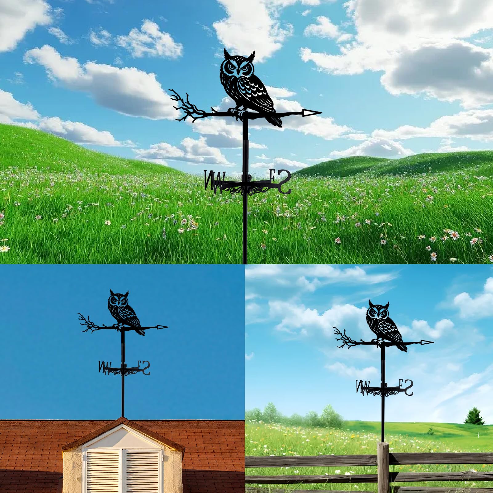 Girouette De Jardin Extérieure en Fer Noir avec Motif De Chouette Indicateur De Vent Décoratif pour Toit Maison Ferme Terrasse Cour Ou Abri De Jardin Durable 10,2 x 14 Pouces