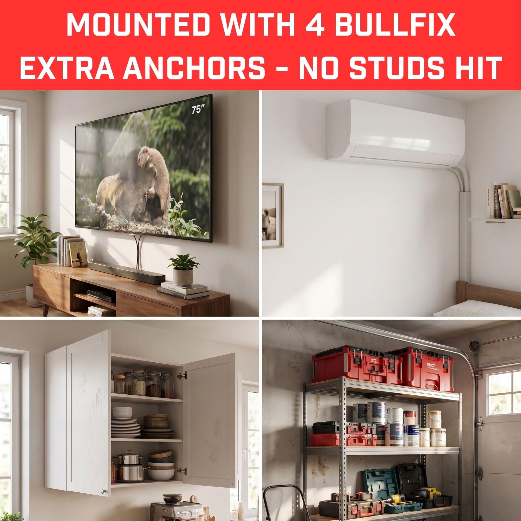 Bullfix Extra 96 Stück – robuste Gipskarton-Befestigungen für Bolzenwände, Hohl- und Hohlraum-Wandbefestigung, überlegene Trockenbauanker, unterstützt bis zu 133 kg, DIY & Handel