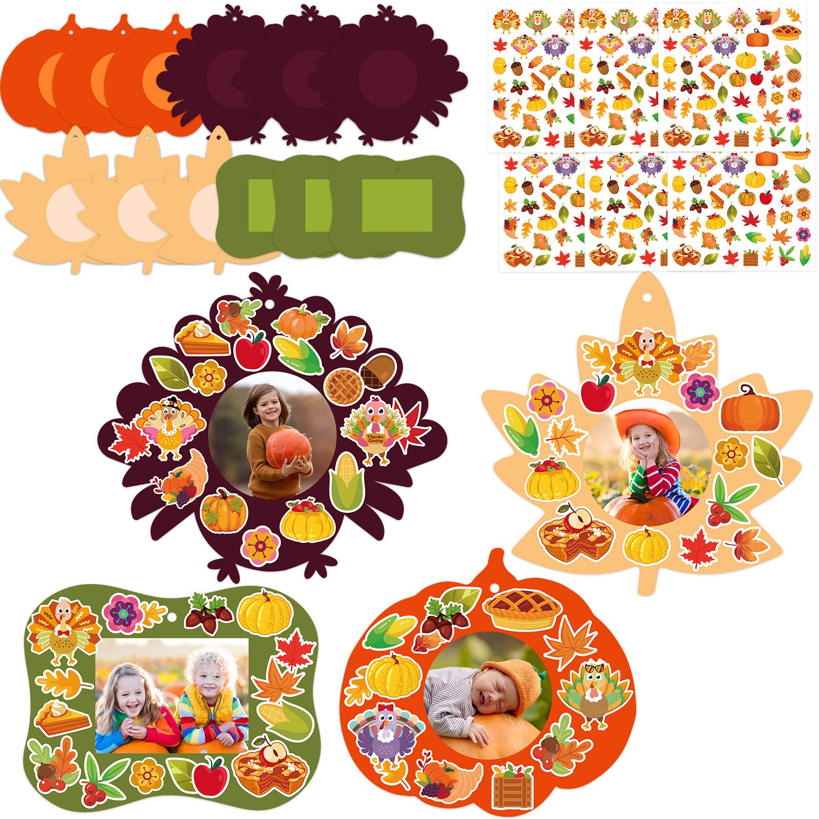 WorldBazaar Thanksgiving Picture Frame Craft Kits for Kids 12 Sets Thanksgiving DIY Photo Crafts Ornaments Kids Toddlers Autumn Seasonal Decoration