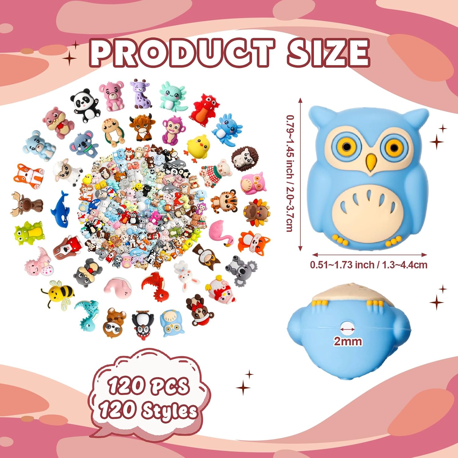 Ferreve 120 Pcs 3D Animal Silicone Focal Beads for Pens, Keychain Making, Focal Beads Bulk for Beadable Keychain DIY Crafts Bracelet Necklace Phone Chain Charms Jewelry Making (Classic Style)