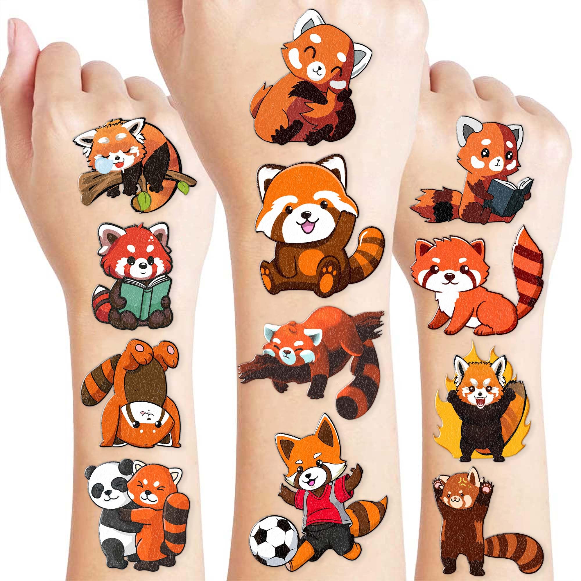 96PCS Red Panda Temporary Tattoos Pre-Cut for Kids Boys Girls