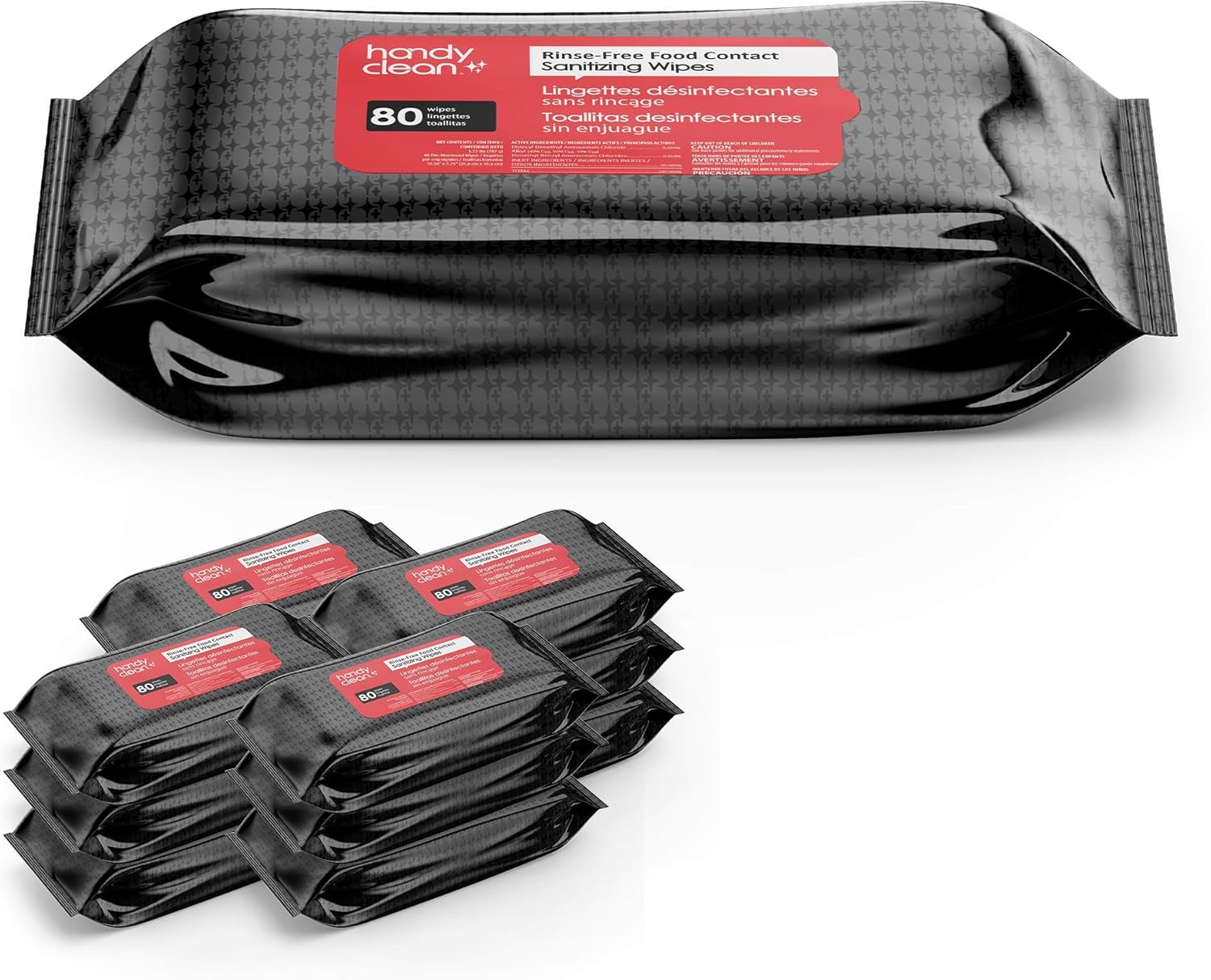 Rinse-Free Sanitizing Wipes Food Contact Safe Pack of 12 Pouches with 80ct Wipes per Pouch
