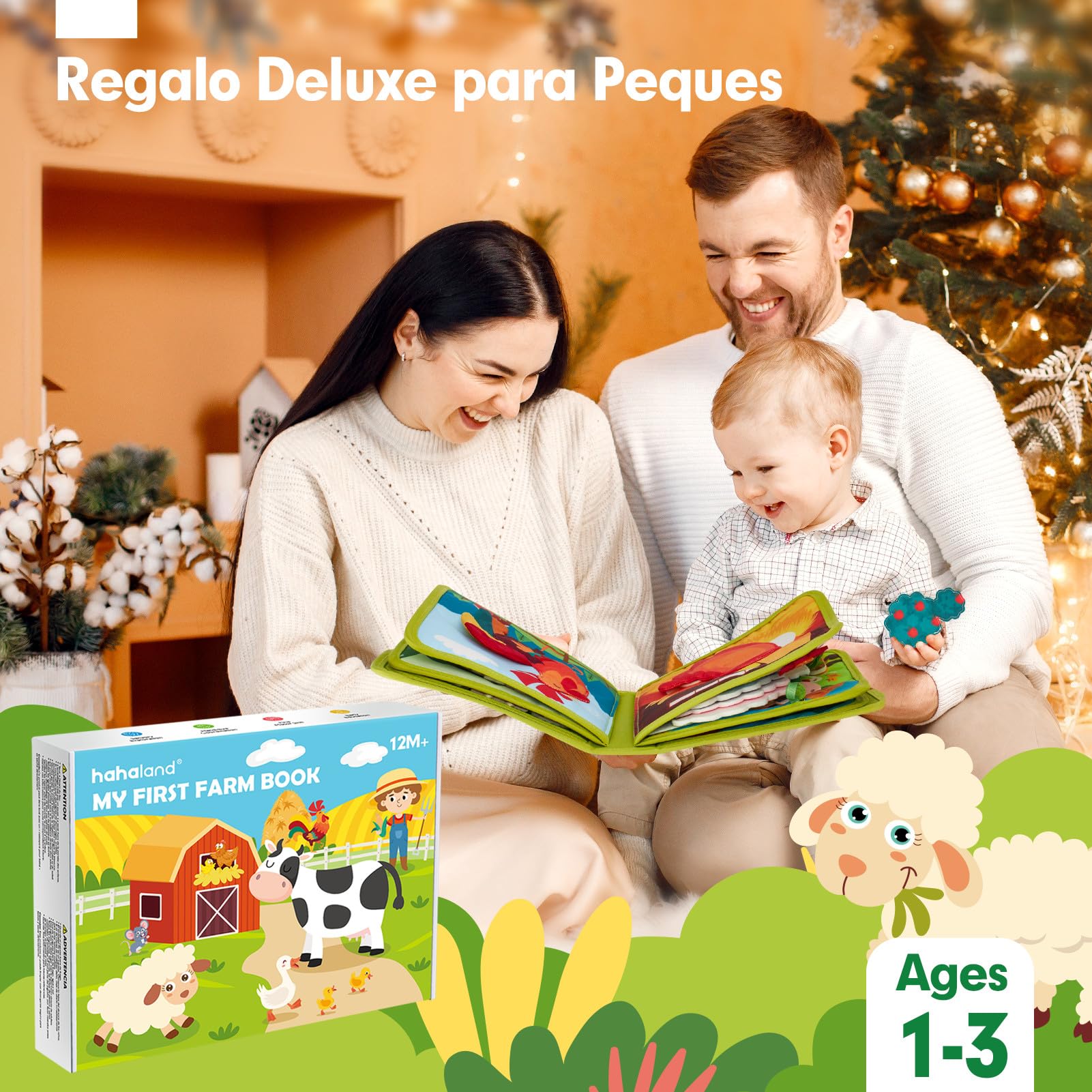 hahaland Libro Montessori 1 año - 20 en 1 Busy Board de Actividad, Libro Interactivo Juguetes Montessori para Niños 1 2 3 años - 10 Páginas Animales Granja