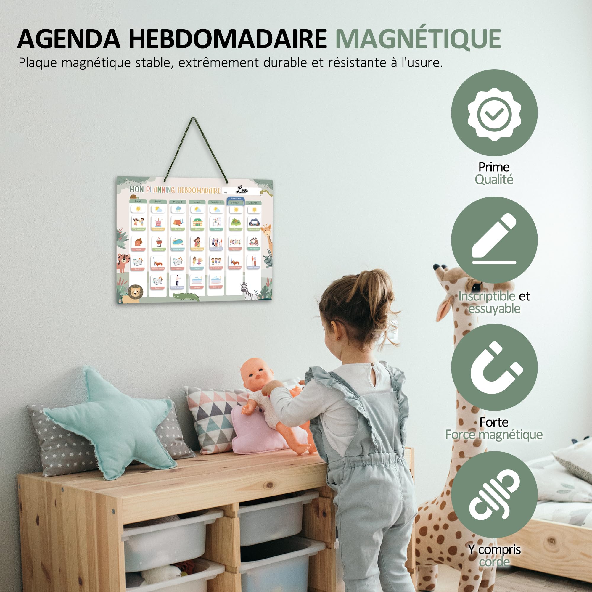 Planning de Semainier Enfant Montessori 42x32 cm avec 177 Aimants - Tableau de Récompense Effaçable et Réutilisable