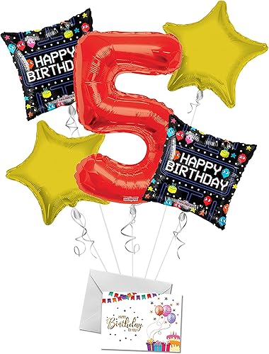 Ramo de globos de arcade de feliz cumpleaños número 5 globos de fiesta Ramo de globos Arcade Feliz Cumpleanos