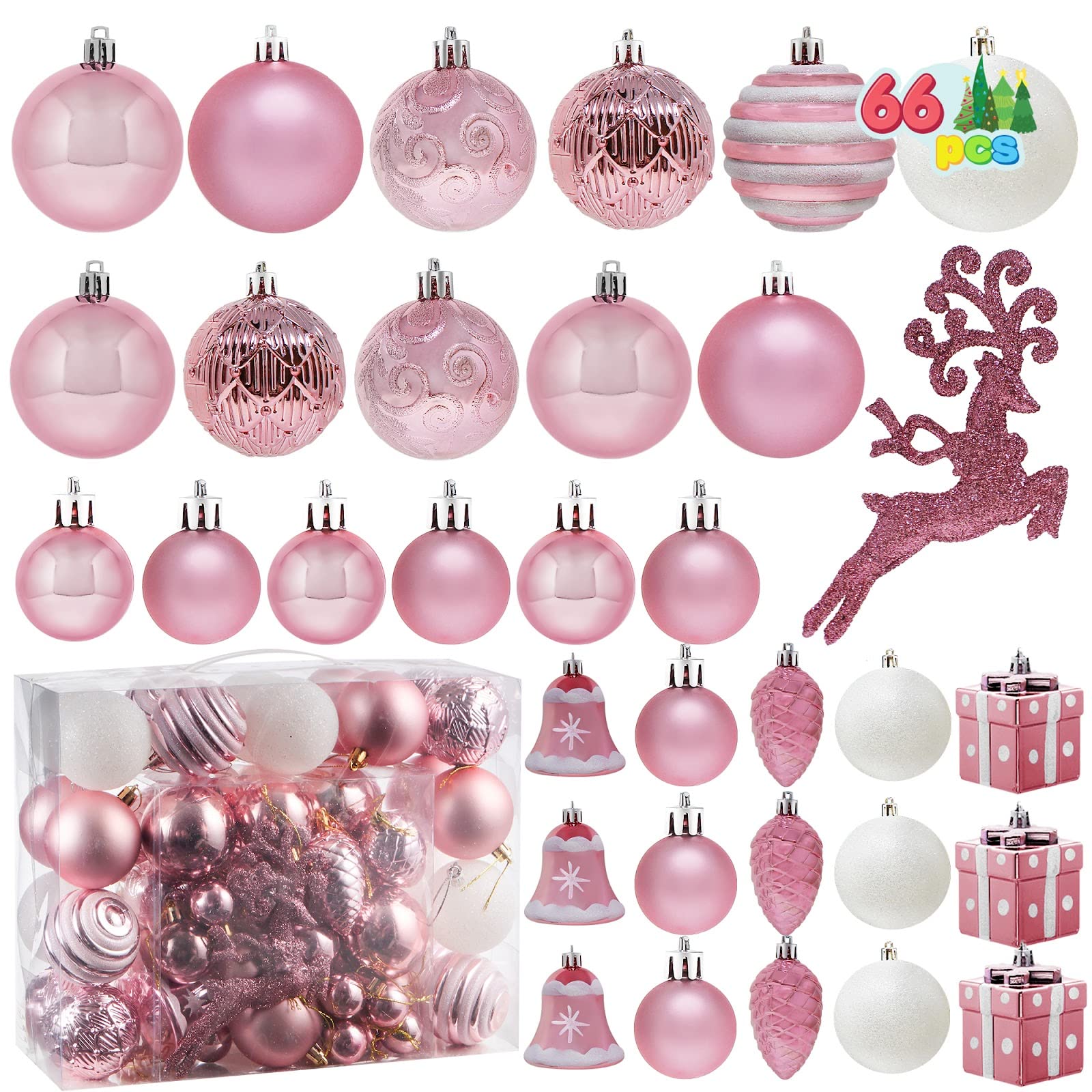 Joiedomi 66 Pcs Christmas Assorted Ornaments, Shatterproof Christmas Ornaments for Holidays, Party Decoration, Tree Ornaments, Events, and Christmas (Pink)