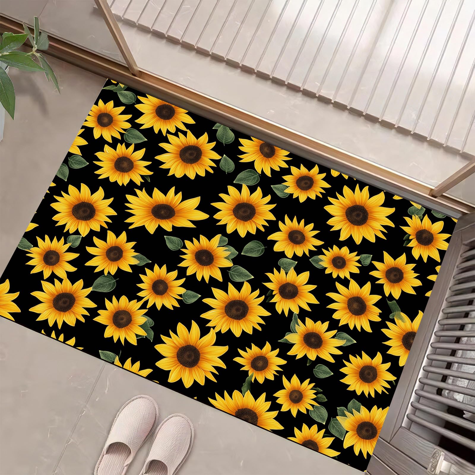 Paillasson intérieur extérieur design tournesol 50x80 cm tapis entrée antidérapant