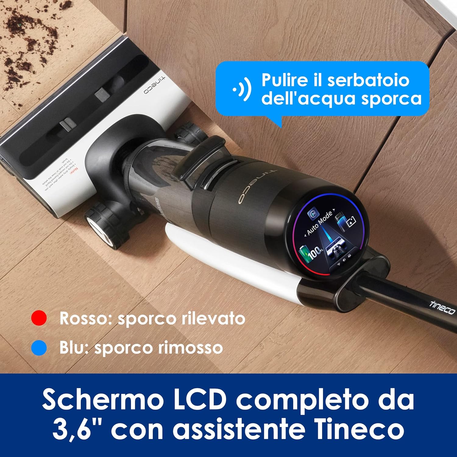 Tineco Floor One S7 Pro Aspirapolvere Cordless per Pavimenti Duri, Pulisce Sempre con Acqua Pulita, Display LCD, Lunga Autonomia. Rimuove Macchie Ostinate e Peli di Animali Domestici