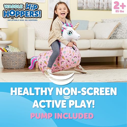 Miniatura 2 de WADDLE Hip Hopper - Juguete hinchable para botar, animal unicornio, para edades de 2 años en adelante, soporta hasta 85 libras
