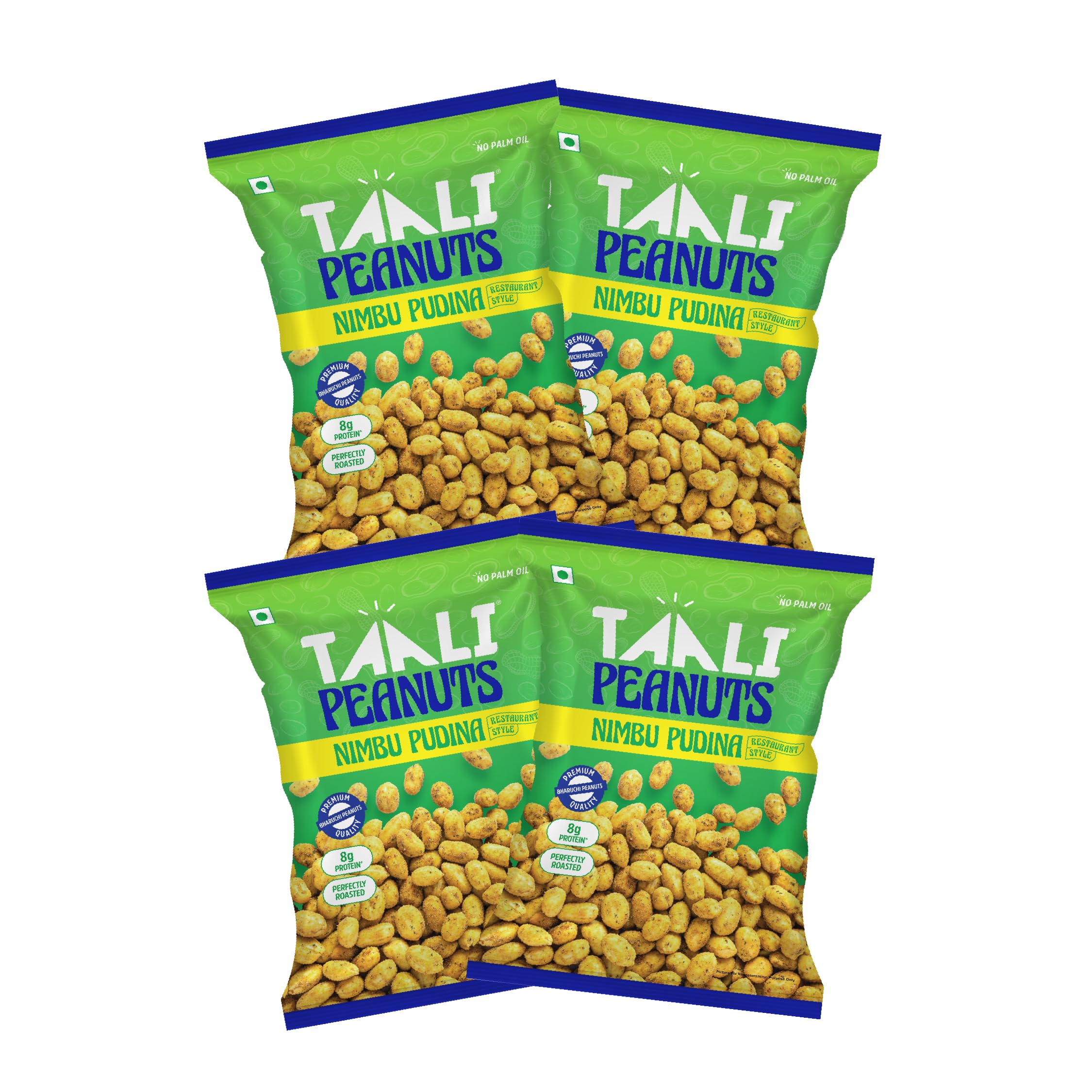 Taali Roasted Peanuts - Nimboo Pudina |Crunchy Healthy Snacks | No Trans Fat, Gluten free, Roasted Not Fried (Pack of 4 x 140 gms)(weight may vary)