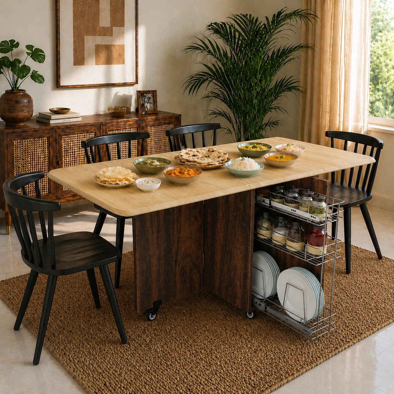 Studio Kook ABBA Engineered Wood 6 Seater Folding Dining Table (Junglewood, Matte Finish. Without Chairs)-image-32