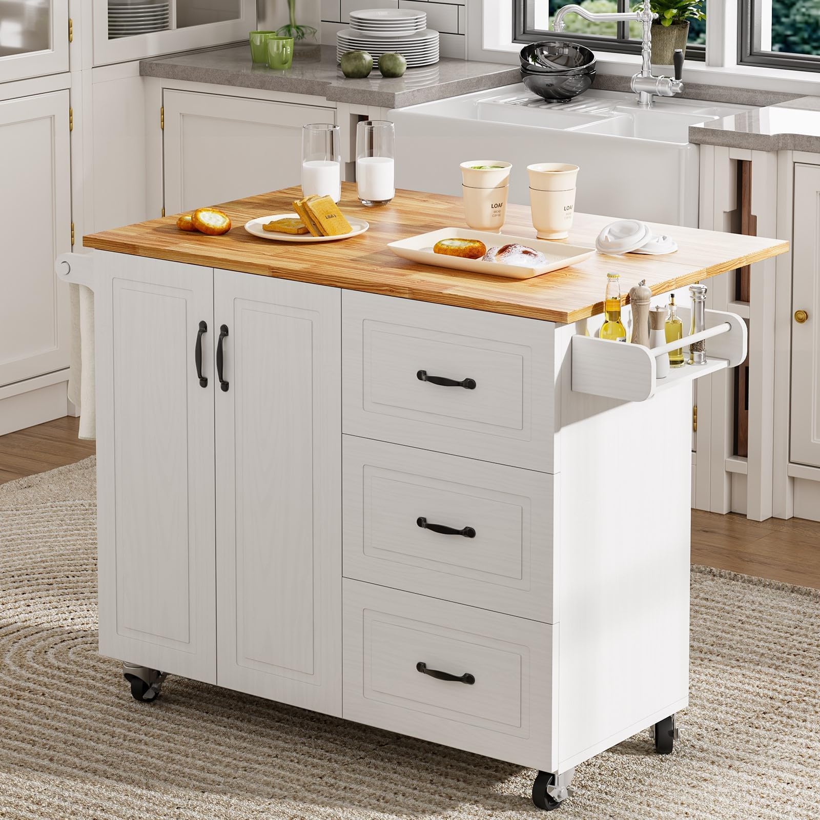 Amazon.com: SUNLEI Kitchen Island with Storage Cabinet (Stylish White ...