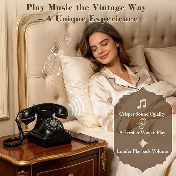Bluetooth Retro Phone with Speakerphone, Music Playback & Bluetooth Landline Phone,Compatible with iPhone & Android, Beautiful Decor for Home,Long Battery Life, Elegant Appearance