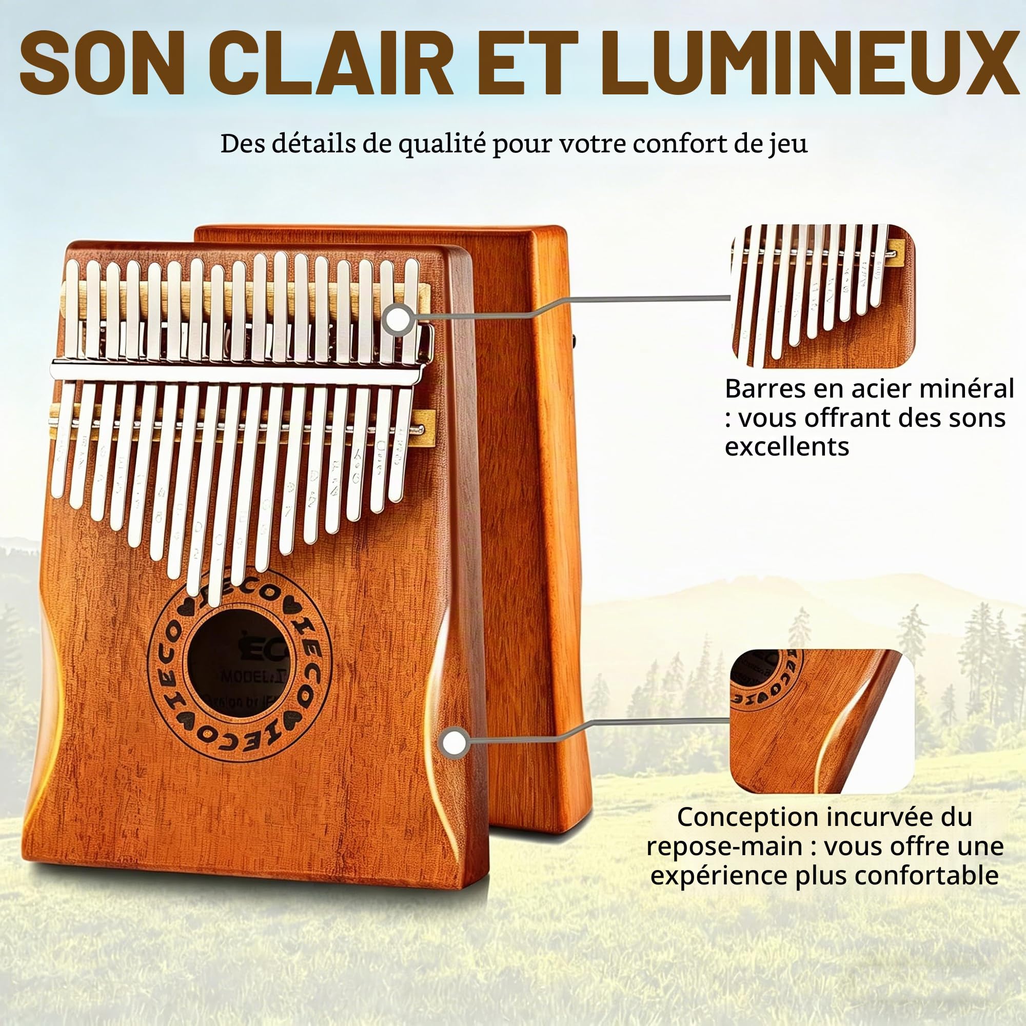 Kalimba Piano à Pouce 17 Clés Portable Marimbas Instrument de Musique | Pour Enfants Adultes Débutant, avec Sac en Tissu Instruction D'étude Marteau D'accord