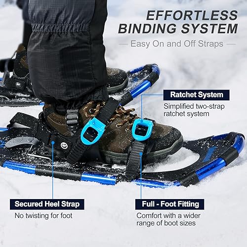 Miniatura 4 de Odoland Raquetas de nieve 4 en 1 para hombres, mujeres, jóvenes y niños con bastones de senderismo, polainas impermeables para piernas de nieve y