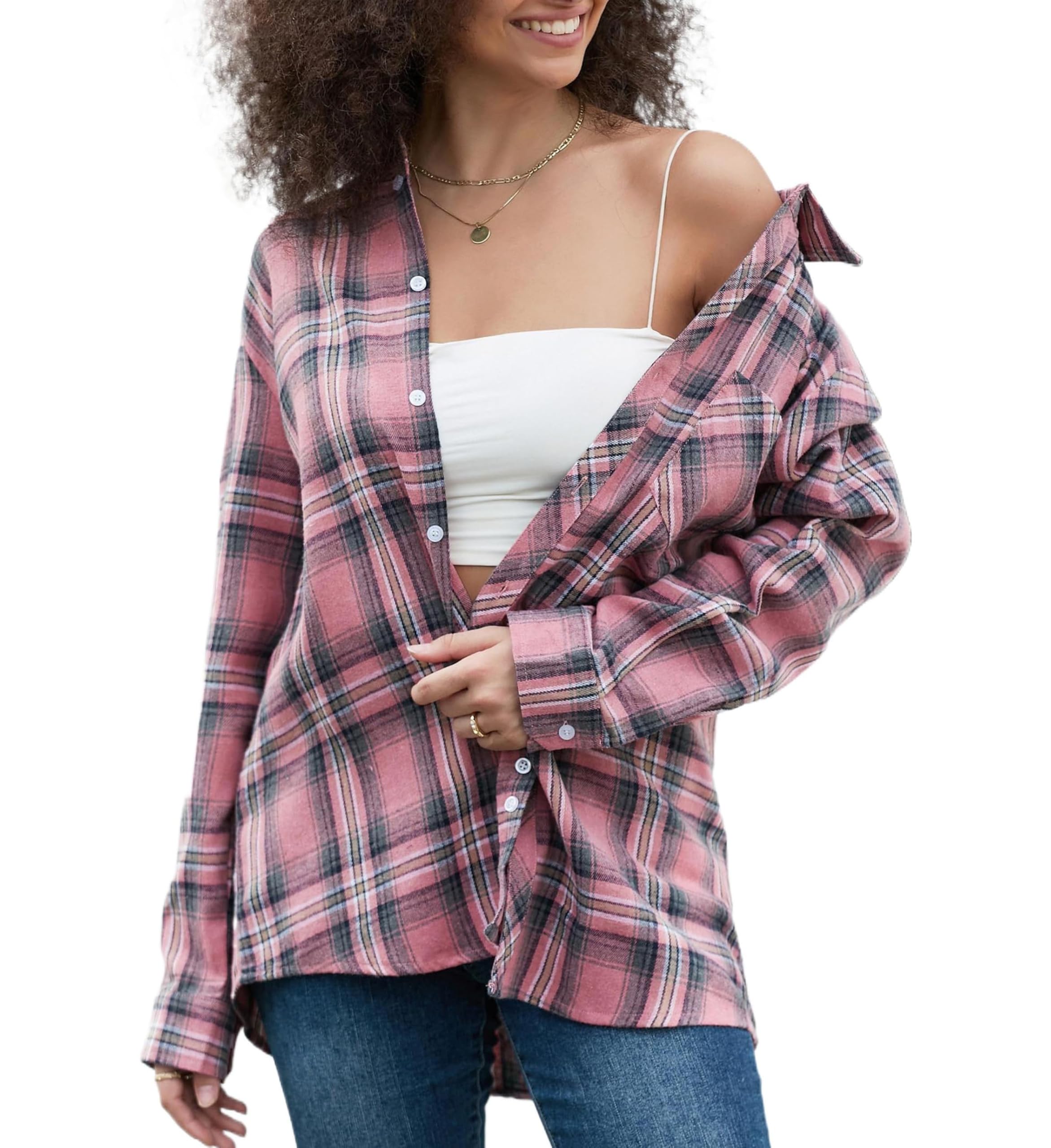 SANGTREE Womens and Girls Long Sleeve Flannel Shirt Plaid Button Down Shirt