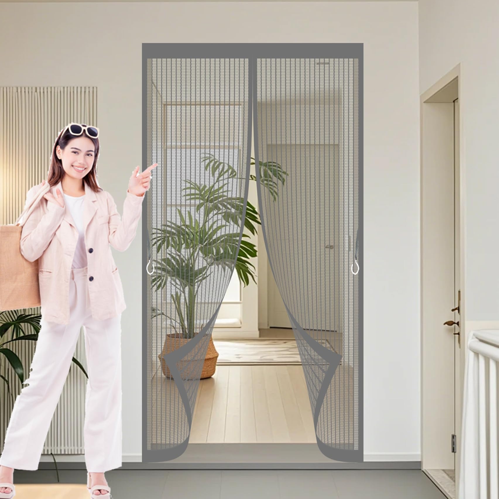 Xueqxue Grey Fly Screens For Doors 73 X 216 Cm With Powerful Magnets & Full Frame Magic Tape No Gap, Lets Fresh Air In, Keep Bugs Out Magnetic Thermal Door Curtain For Patio Doors Balcony,
