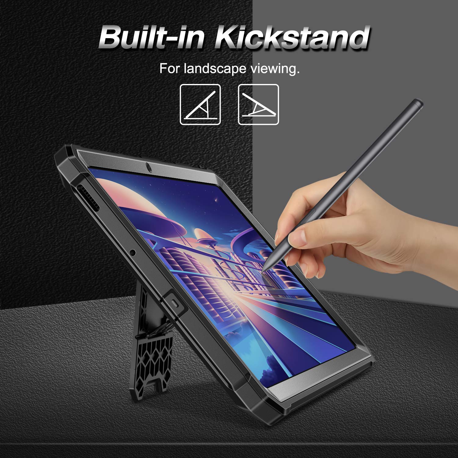 Fintie etui odporne na wstrząsy do Samsung Galaxy Tab S6 Lite 2022/2020 10,4 cala, wytrzymałe etui z podpórką i wbudowanym ochraniaczem ekranu do Galaxy Tab S6 Lite, czarne
