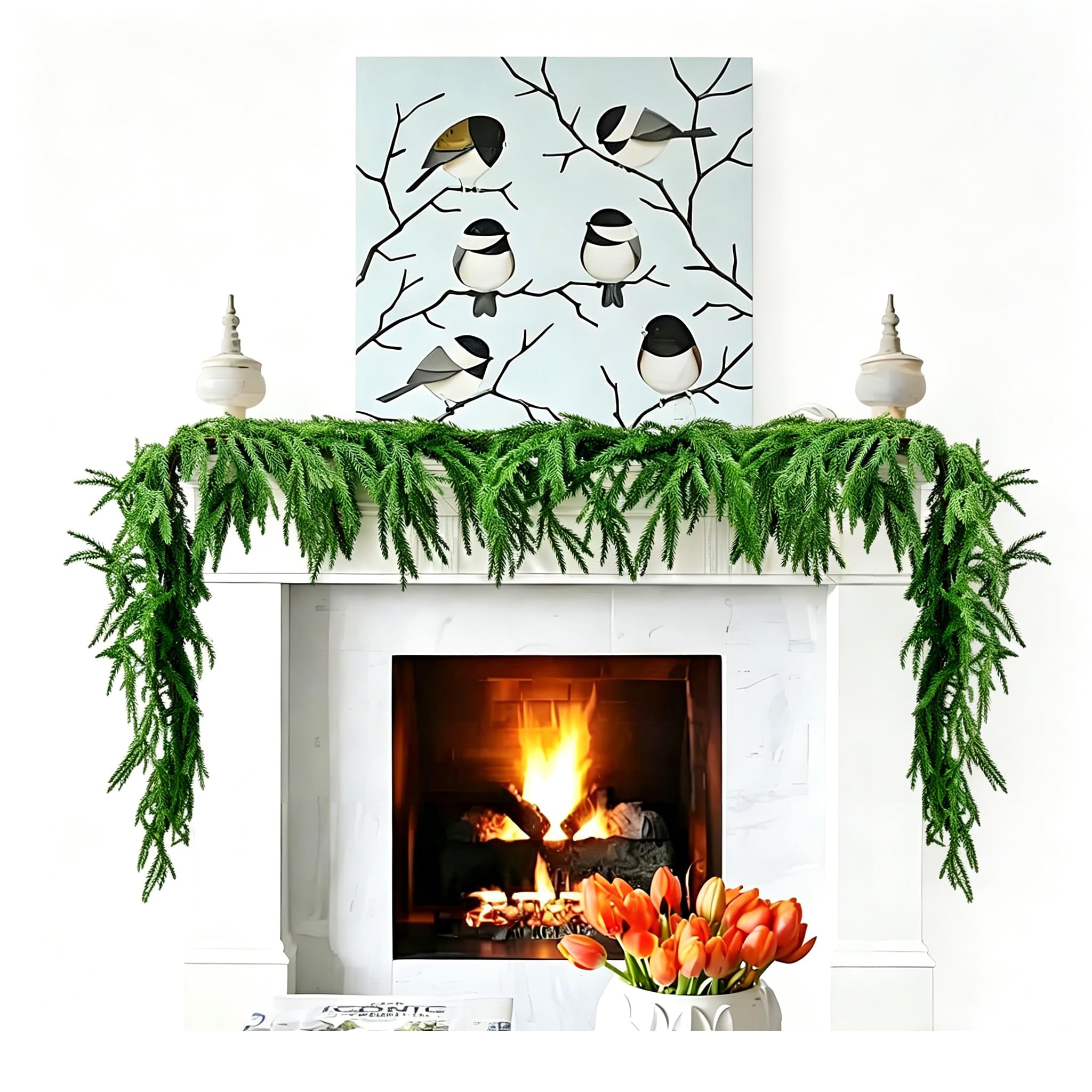 2.7M Weihnachten Girlande - Tannengirlande Künstlich Wie Echt, Tannengirlande Tannengrün - Weihnachtsgirlande Norfolk Pine Girlande für Veranda, Kamin, Tisch, Banister (Green-2.7m)