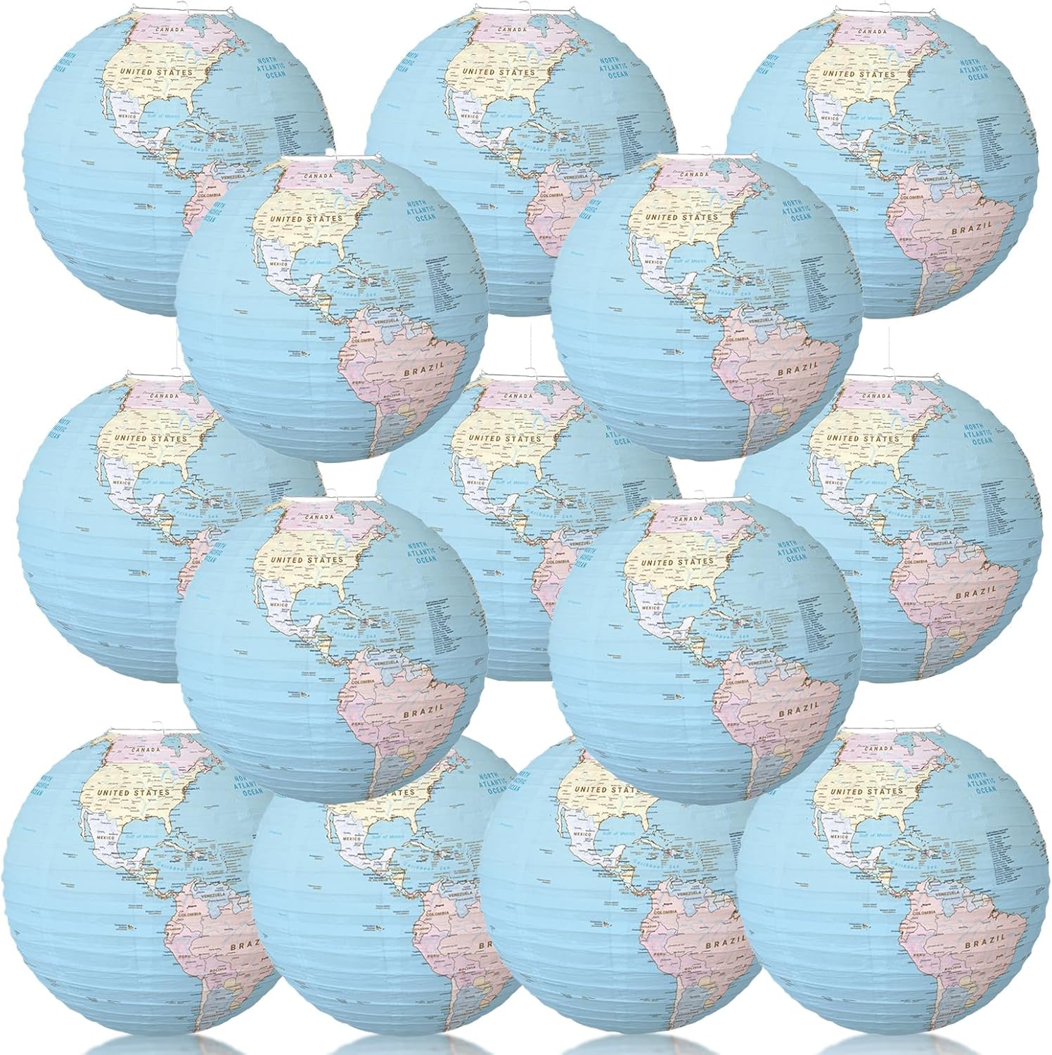 14 Pcs 10 Inch Globe Hanging Paper Lanterns,World Map Paper Lanterns,Around The World Earth Day Decorations,Travel Map Globe Theme Party Decorations for Home Classroom Earth Theme Party Decor