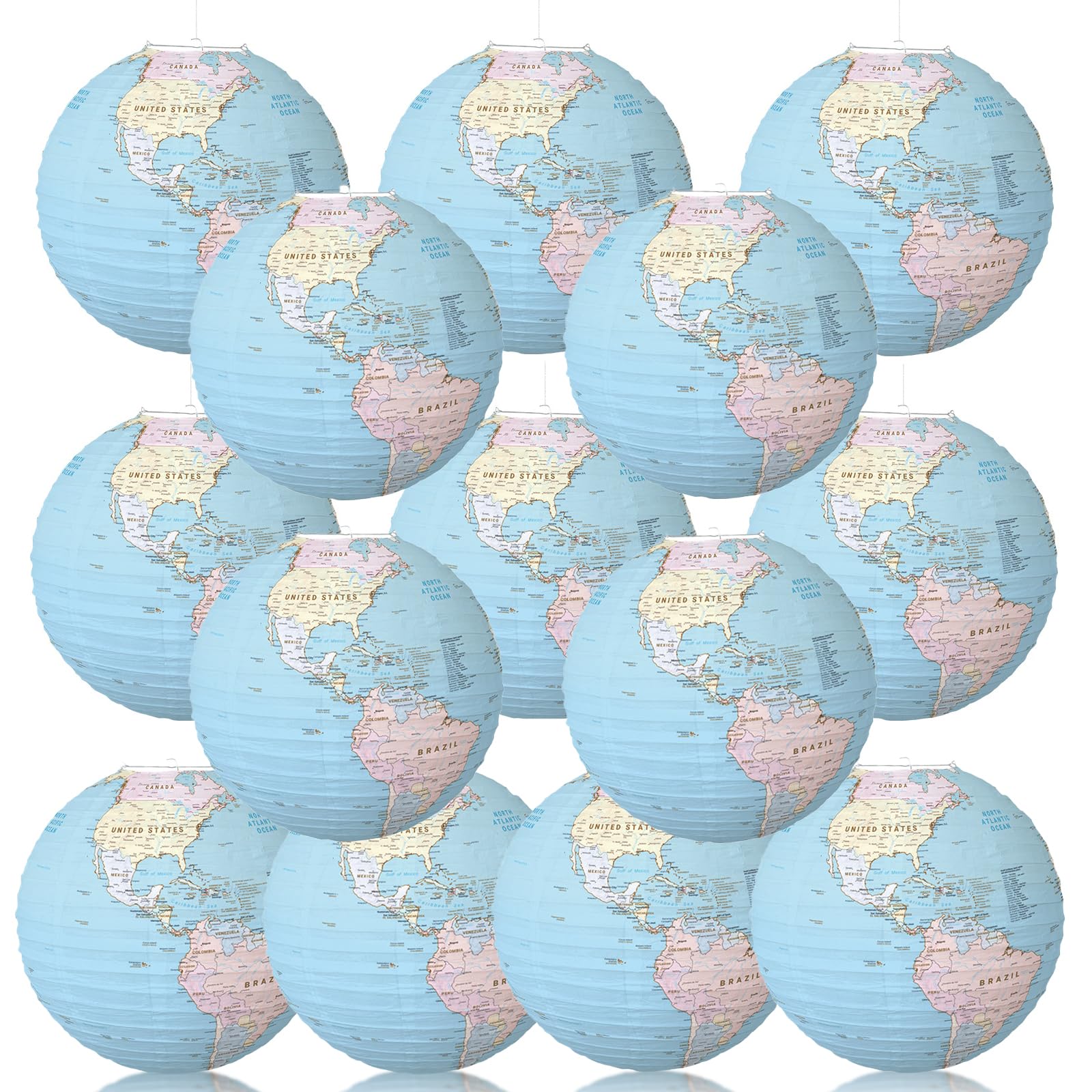 14 Pcs 10 Inch Globe Hanging Paper Lanterns,World Map Paper Lanterns,Around The World Earth Day Decorations,Travel Map Globe Theme Party Decorations for Home Classroom Earth Theme Party Decor