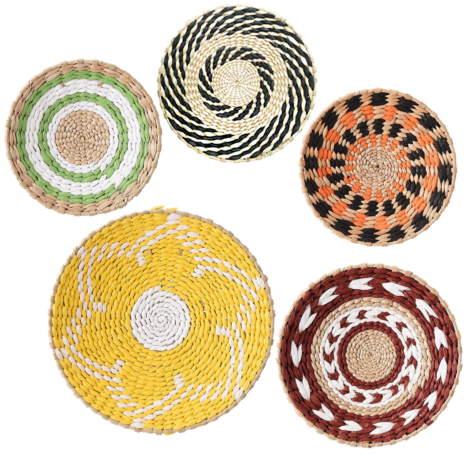 Wnvivi 5Pcs Rattan Wall Basket,Boho Wall Hanging Wicker Woven Basket Decor,Decorative Rattan Plates for Living Room Bedroom Decor(A1)