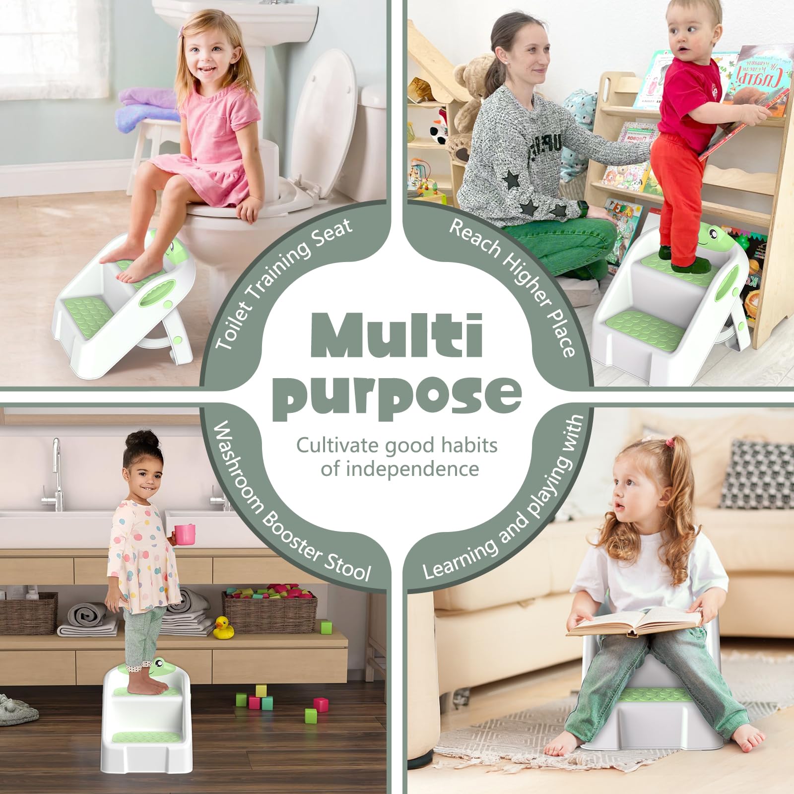Escabeau Pliable Grenouille Pour Enfant - Marche-pied Stable 2 Marches Antidérapant Pour Cuisine, Salle De Bain, Autonomie