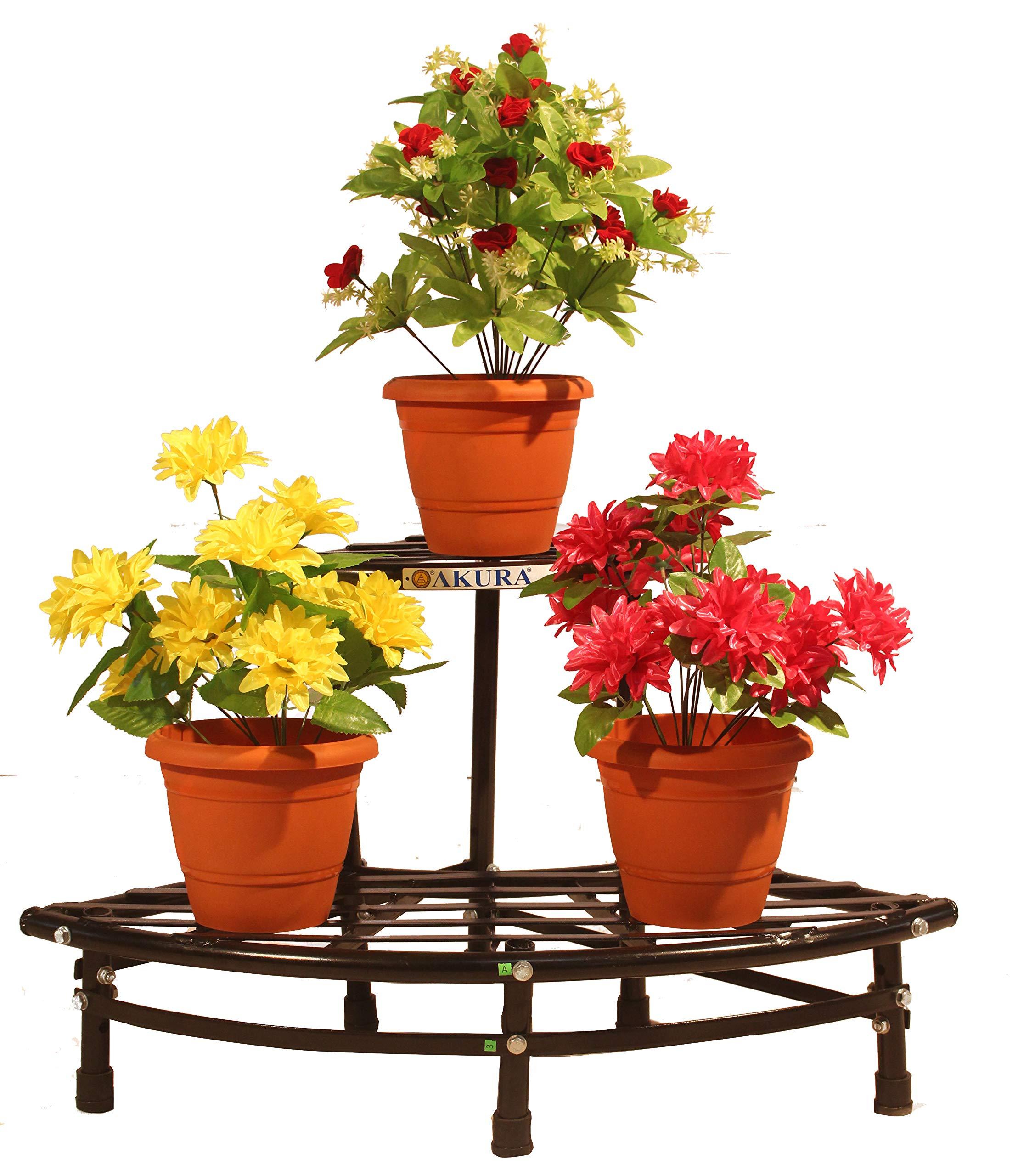 AKURA, 2 Step Round Corner Gardening Stand/Metal Planter Stand for Indoor & Outdoor Plant Pots(Round Steel Tubes - OD 25 mm; Size- Corner : 600 x 600 mm; Height 475 mm ; Color - Black) (B09Y455HNB) Amazon Price History, Amazon Price Tracker