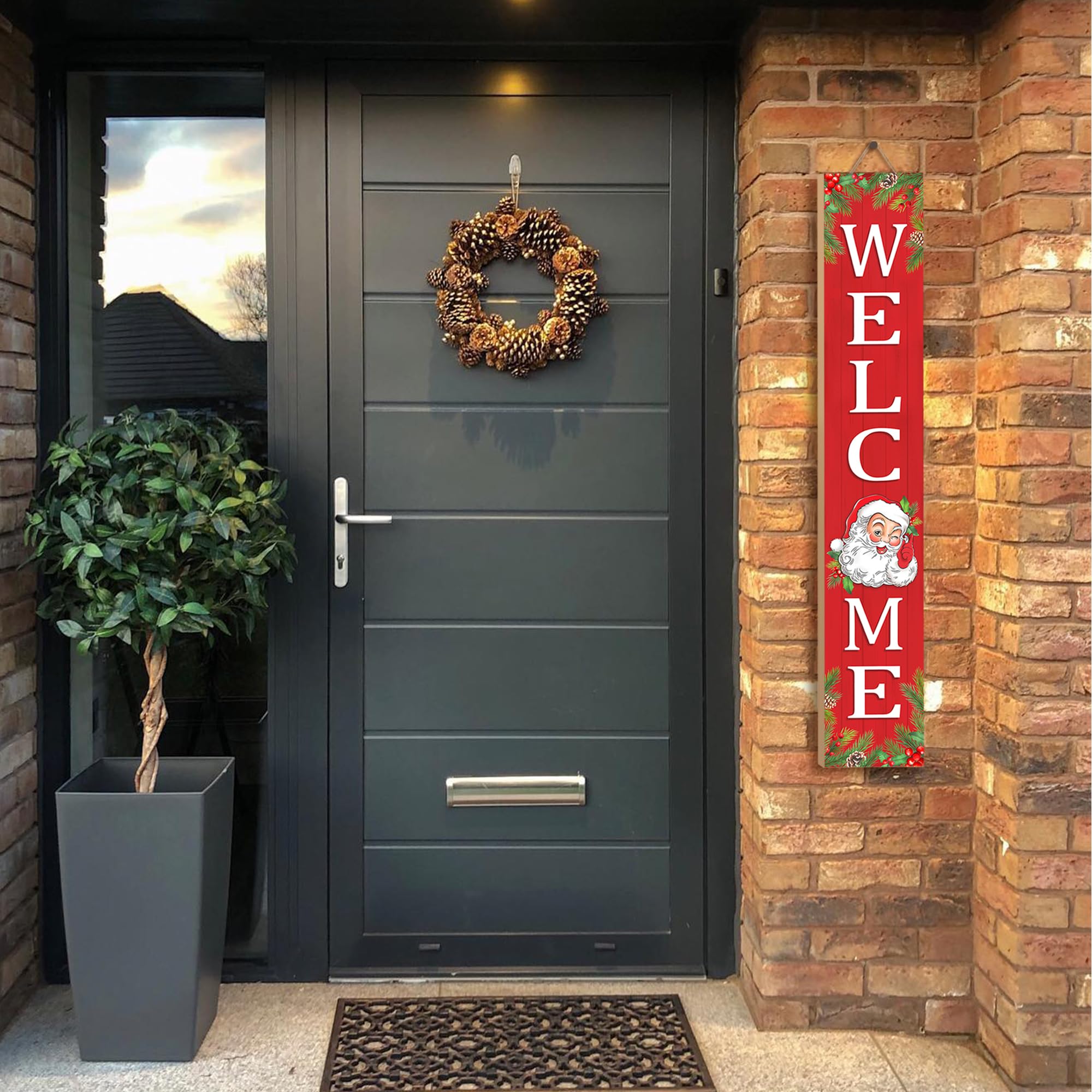 Letrero de madera de Navidad para porche, 47 pulgadas, diseño de Papá Noel, letrero grande de bienvenida para el hogar, puerta delantera, patio, decoración de fiesta (rojo)
