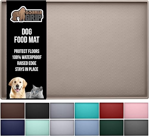 Gorilla Grip - Tapete de silicona original para mascotas, sin BPA, fácil de limpiar, apto para lavavajillas, impermeable, bordes elevados, bandeja