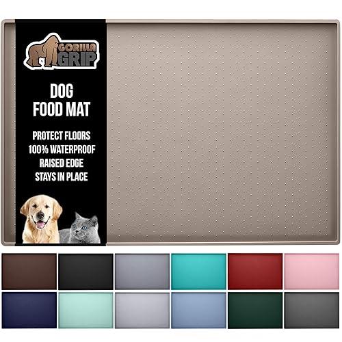 GORILLA GRIP 100% Waterproof Raised Edge BPA Free Silicone Pet Feeding Mat, Dog Cat Food Mats Contain Spills Protects Floors, Placemats for Cats and Dogs Water Bowl, Pets Accessories 18.5x11.5 Beige - 18.5"L x 11.5"W - Beige