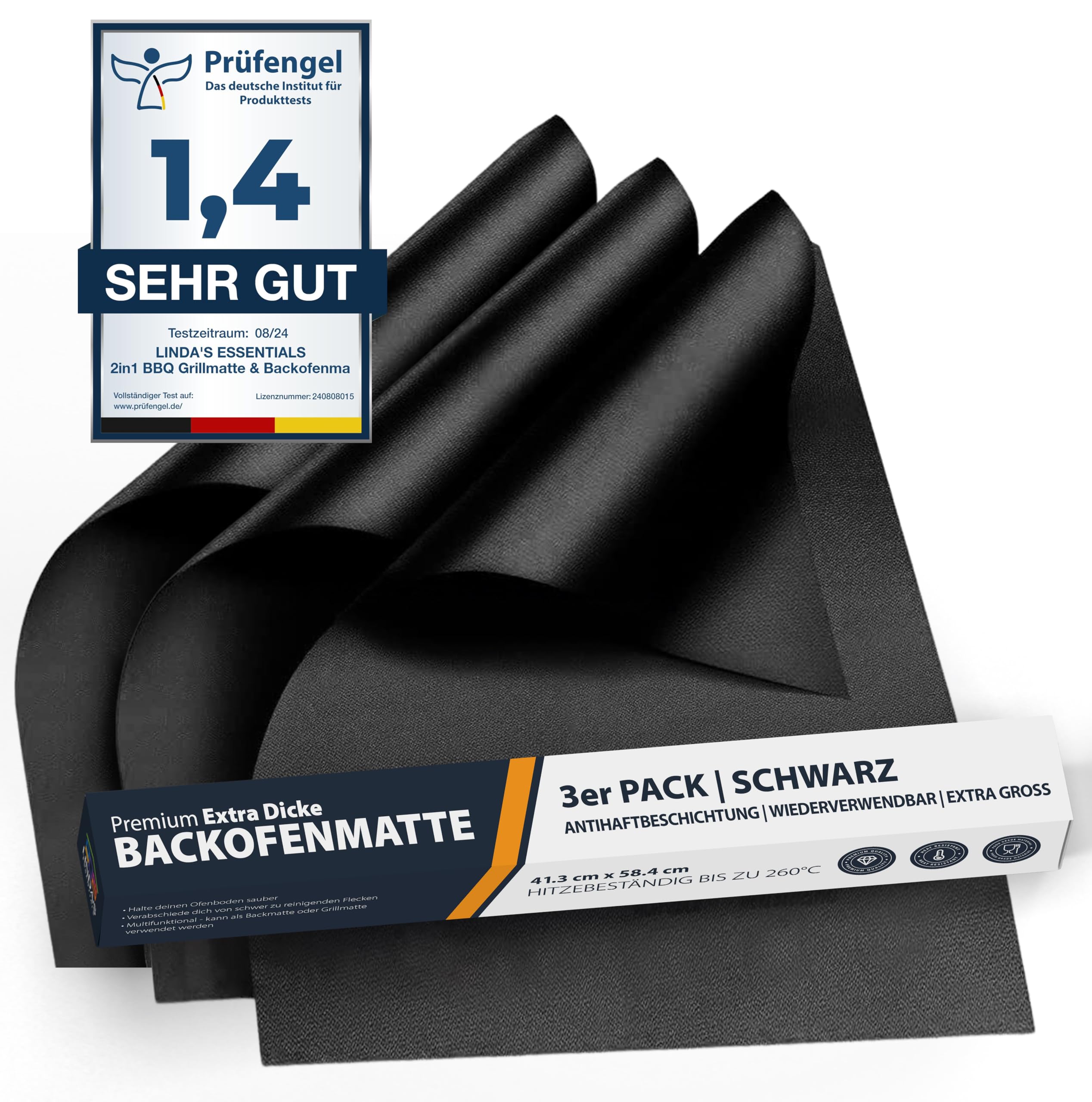 Linda's Essentials Dauerbackfolie für Backofen und Grill, Backpapier wiederverwendbar geeignet für Elektro- und Gasbackofen, antihaftbeschichtet, für den Backofenboden, BPA- und PFOA-frei (3er Pack)