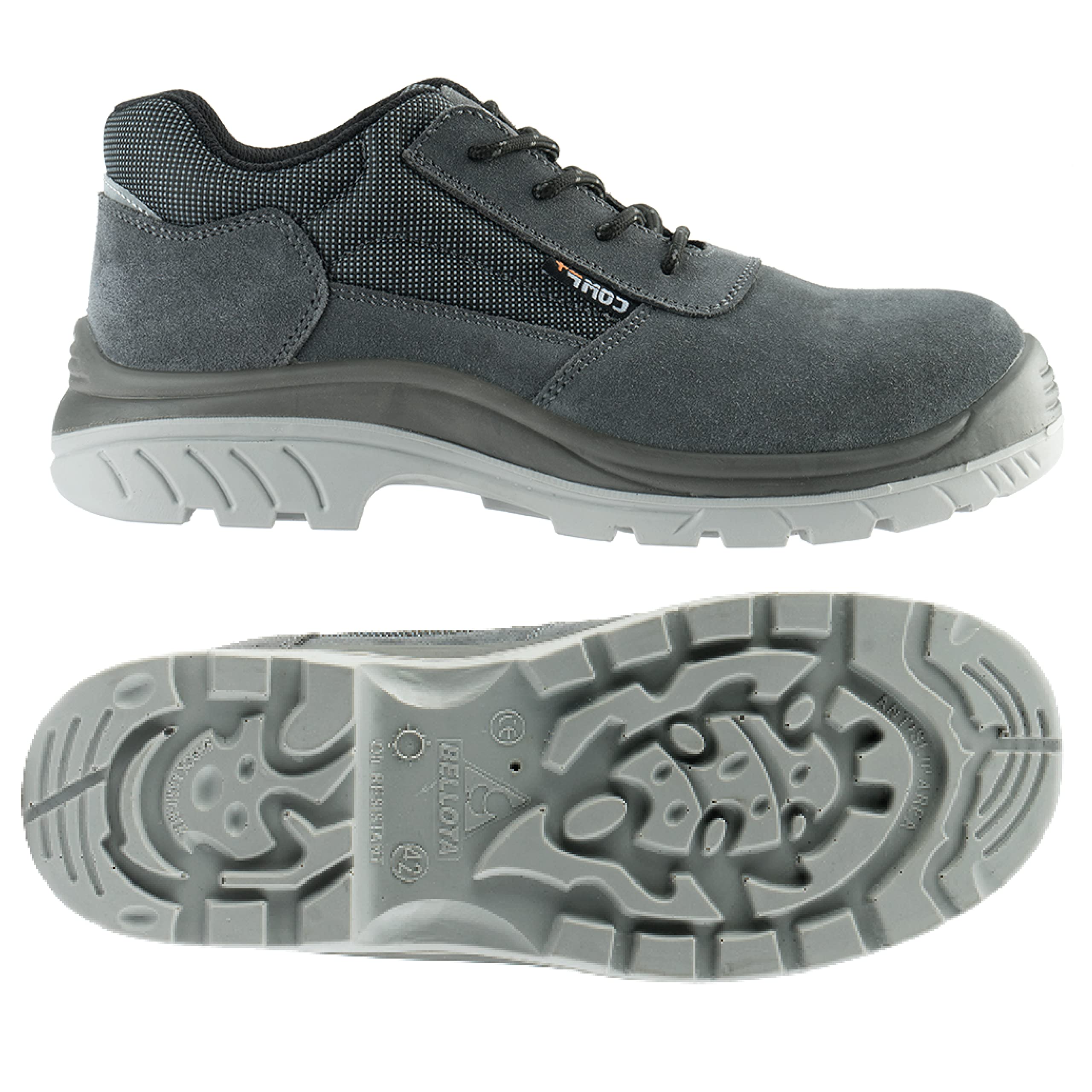 Bellota 72310GJS1P - Zapato de Seguridad Comp+ Gris S1P de Hombre y Mujer de Piel Serraje Transpirable, Acolchada y con Zonas Reforzadas Antiabrasión