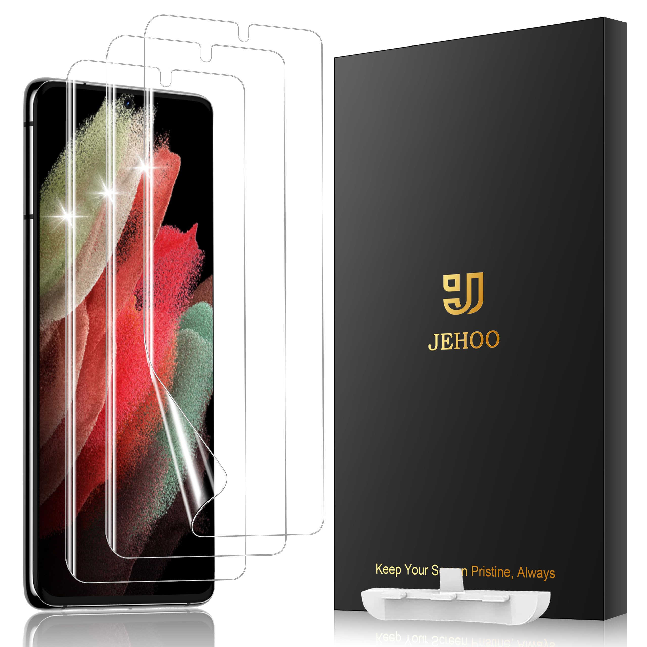 JEHOO [3 Pack] Samsung Galaxy S21 Ultra Screen Protector Flexible TPU [Not Glass], Fingerprint Unlock, Scratch Resistant, Easy Installation, Case Friendly, Bubble Free