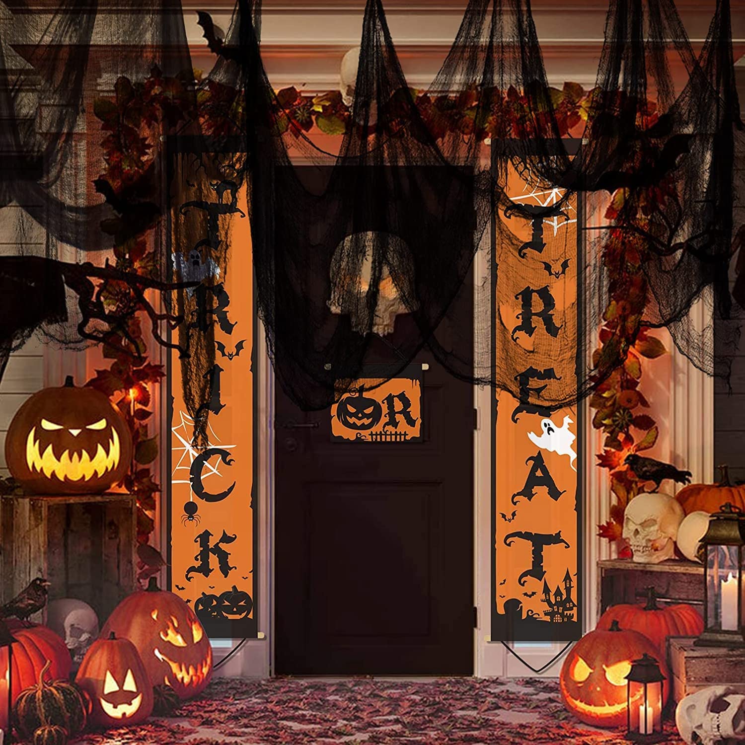 Tissu Décoratif Halloween 1,5x6 M - Noir, Pour Décor Effrayant Maison, Porte, Extérieur