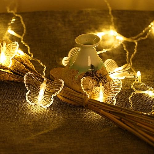 Miniatura 10 de Decorman Luces de cortina de mariposa, 4.9 pies, 48 luces LED USB para ventana, 10 mariposas, 8 modos, luciérnaga, tira de luces parpadeantes para