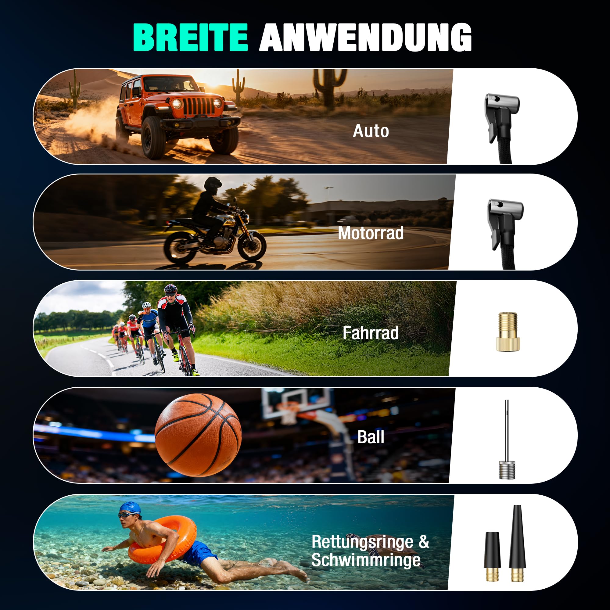 HAUSHOF Akku Luftkompressor 150 PSI (10,3 bar), Tragbare Luftpumpe mit 4 Modi + Manueller Modus, 20V 2000mAh Kabelloser Kompressor, Digitales Display, Auto-Abschaltung für Reifen, Motorrad, Fahrrad