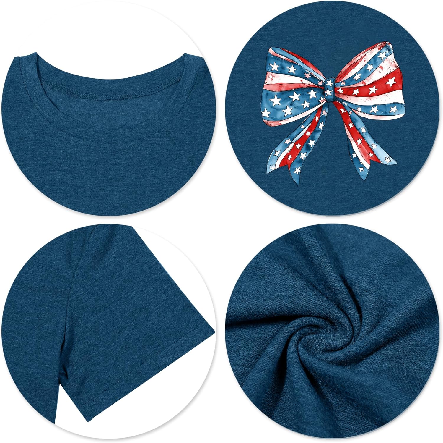 4th of July T-Shirt Women Independen Day Patriotic Tee American Flag Bow Shirt USA Flag Print Casual Short Sleeve Tops - Image 5