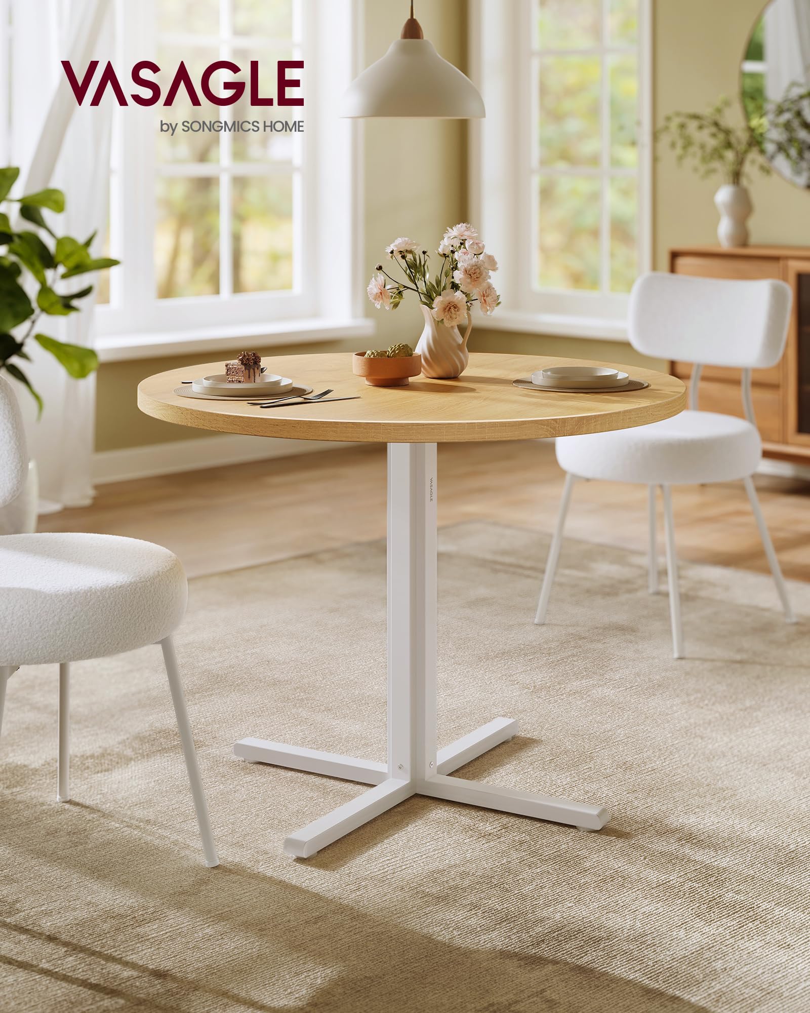 VASAGLE Round Dining Table, Small Kitchen Table for 4 People, Farmhouse Style, Water-Resistant Surface, 80 cm Diameter, 74.8 cm Height, for Dining Room, Living Room, Golden Oak KDT082Y02 — view 2
