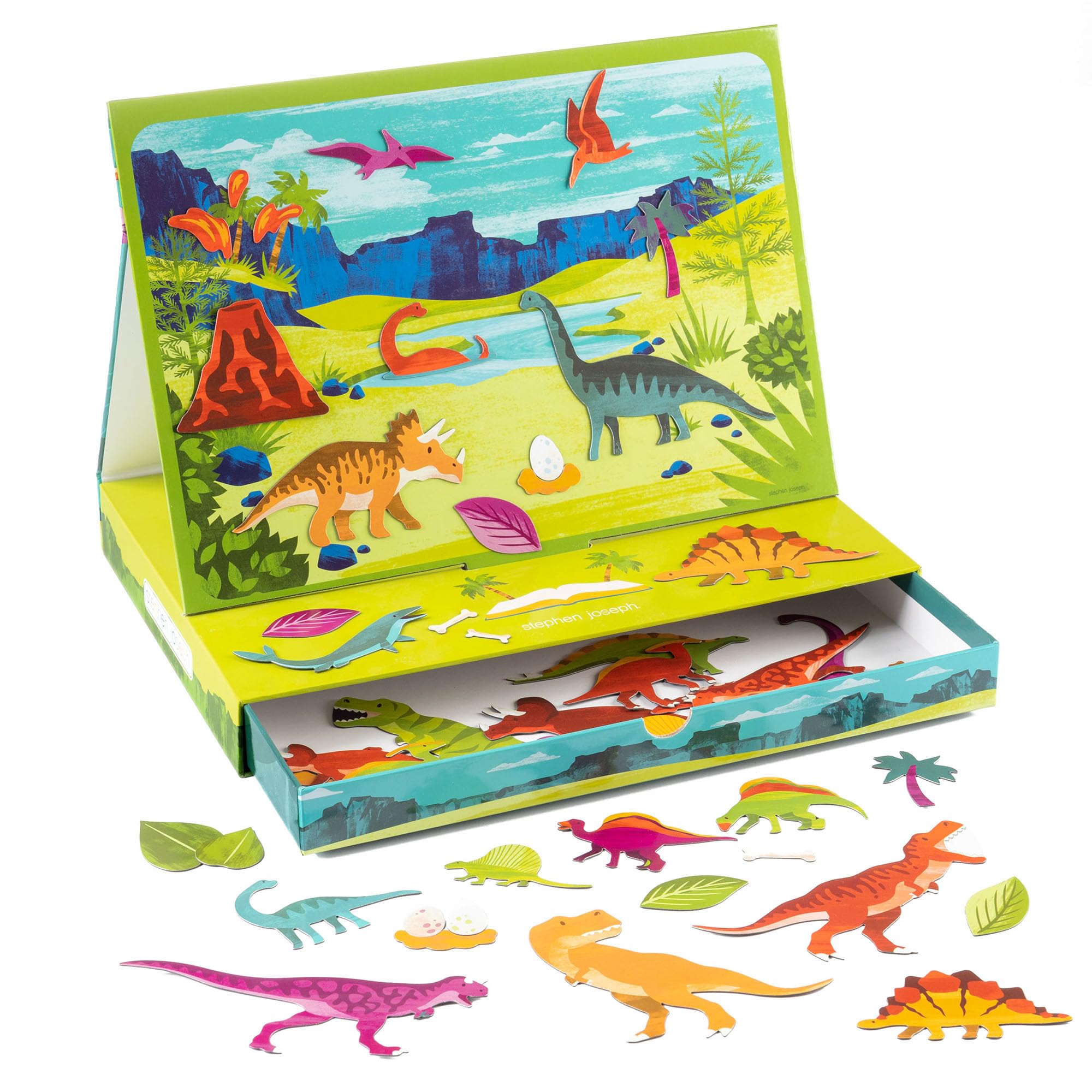 Stephen Joseph, Kids Magnetic Dress Up Scene for Girls, Pretend Play Board Toy with Storage Drawer, Dino