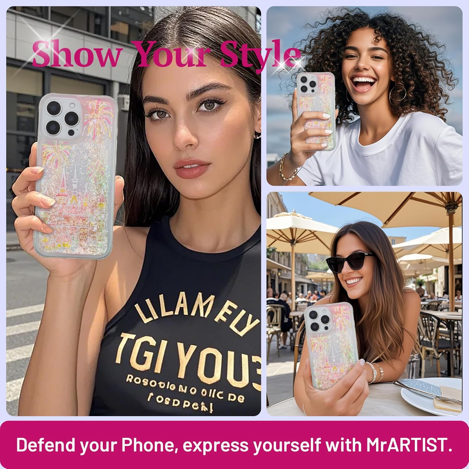 MrARTIST for iPhone 14 Pro Case - for Women Girls Cute Girly Kawaii Aesthetic Liquid Quicksand Sparkle Glitter Bling Shiny Sparkly Unique Design Funda Phone Cover for Apple 14Pro - Image 7